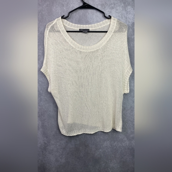 VINCE Open Knit Top Women S Dolman Short Sleeve Sweater Blouse milk White - Picture 1 of 9